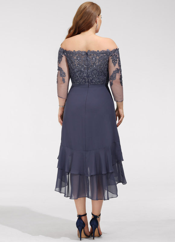 Robe Asymétrique Ondulée Marine - gallery 9