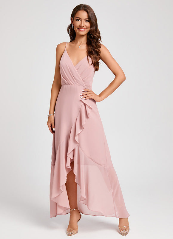 Robe Asymétrique Fluide Rose Pâle - gallery 7