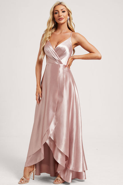 Robe Asymétrique Satin Bleu Volants - gallery 1