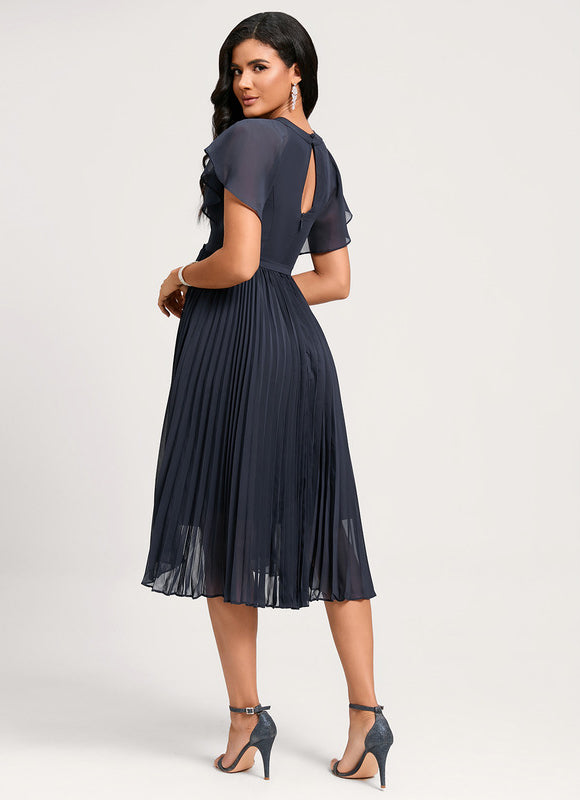 Robe Asymétrique Plissée Bleu Marine - gallery 4