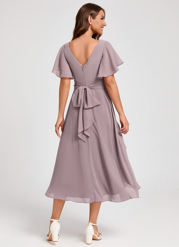Robe Asymétrique Fluide Rose Pâle - gallery 6