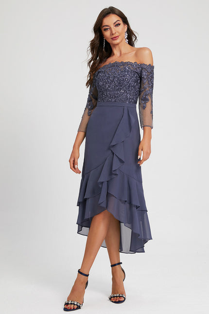 Robe Asymétrique Ondulée Marine - gallery 1