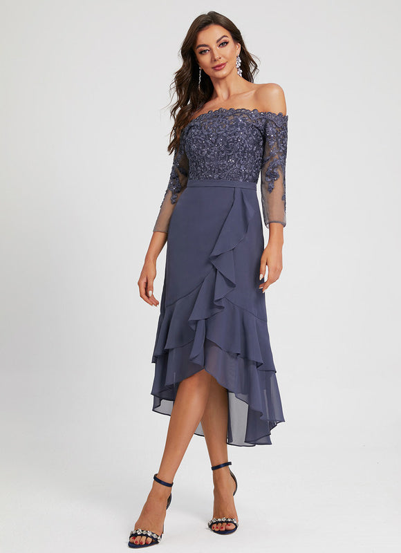 Robe Asymétrique Ondulée Marine - gallery 1