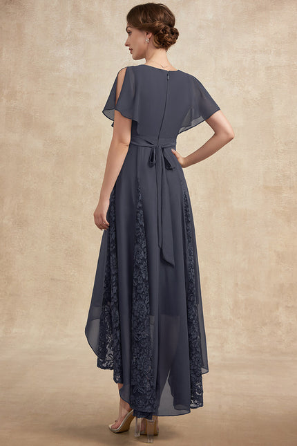 Robe Asymétrique Mère Mariée Dentelle Bleu - gallery 5