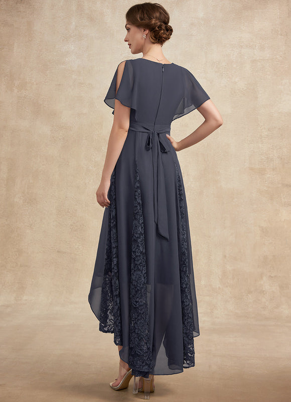 Robe Asymétrique Mère Mariée Dentelle Bleu - gallery 5