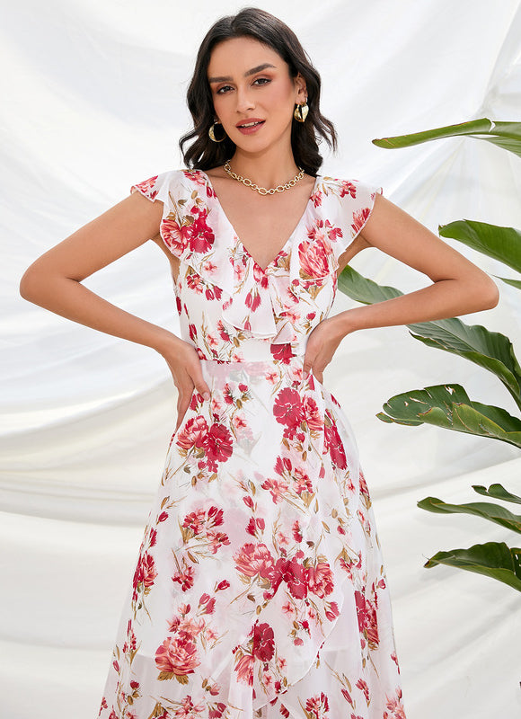 Robe Asymétrique Fleurie Midi - gallery 8