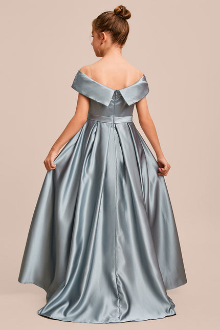 Robe Asymétrique Satin Bleu Clair - gallery 4