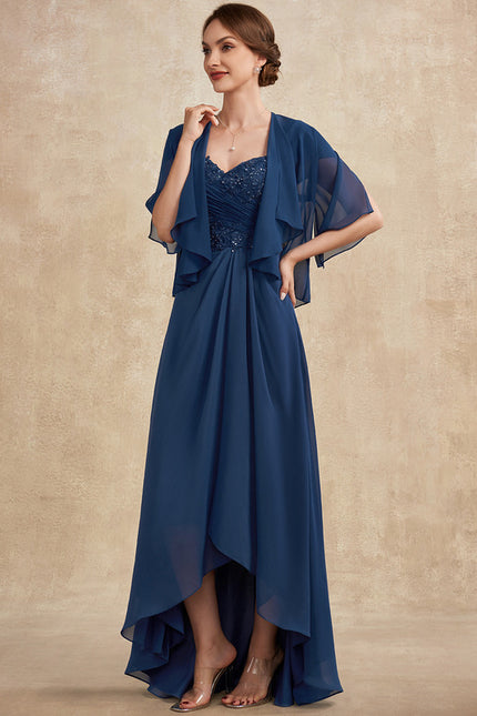 Robe Asymétrique Mousseline Bleu Profond - gallery 2