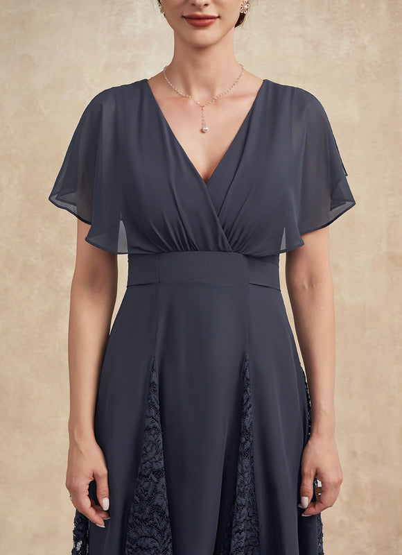 Robe Asymétrique Mère Mariée Dentelle Bleu - gallery 6