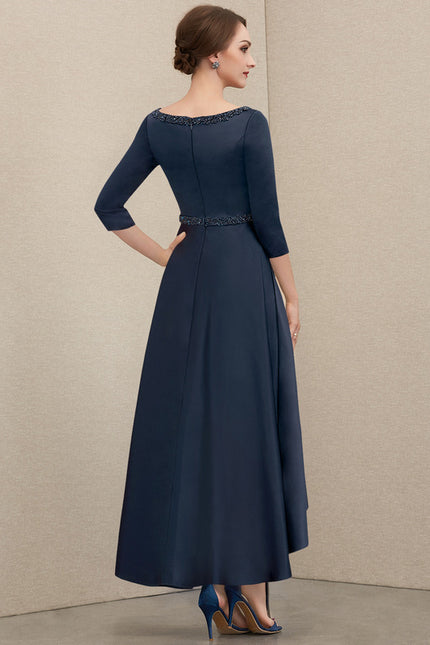 Robe Asymétrique Satin Bleu Nuit Élégante - gallery 1