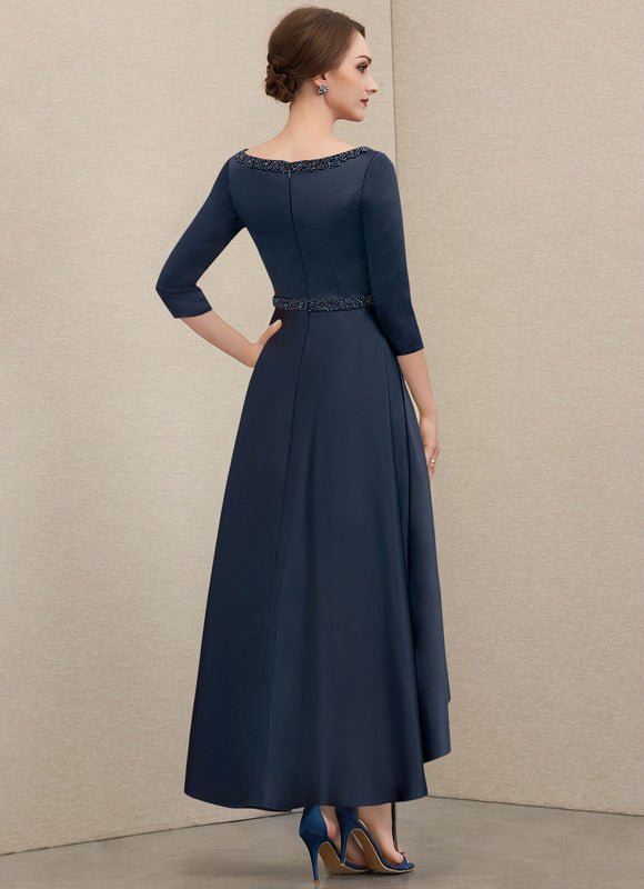 Robe Asymétrique Satin Bleu Nuit Élégante - gallery 1