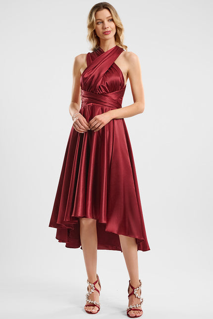 Robe Asymétrique Satin Bordeaux - gallery 6