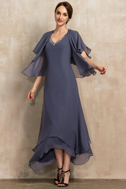 Robe Asymétrique Vaporeuse Bleu-Gris - gallery 1