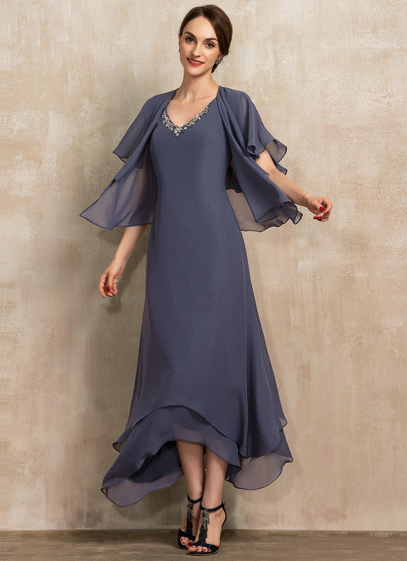 Robe Asymétrique Vaporeuse Bleu-Gris - gallery 1