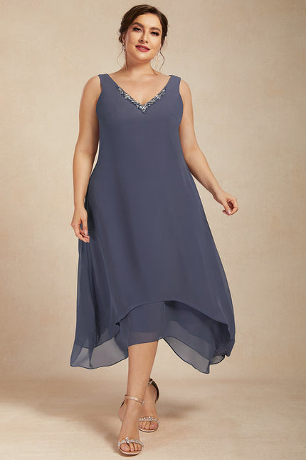 Robe Asymétrique Vaporeuse Bleu-Gris - gallery 8