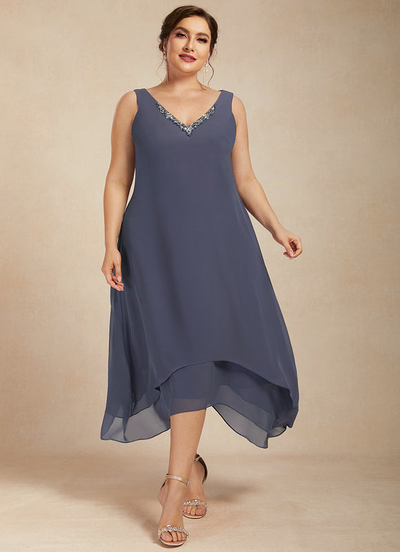 Robe Asymétrique Vaporeuse Bleu-Gris - gallery 8
