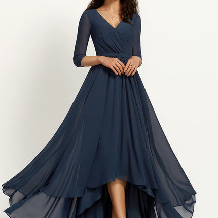Robe Asymétrique Bleu Marine Trapèze Plissé