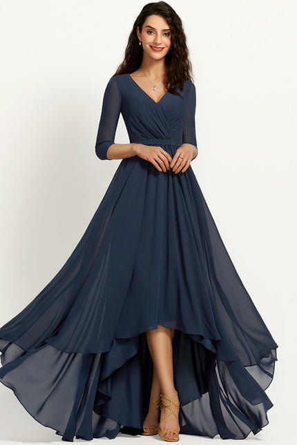 Robe Asymétrique Bleu Marine Trapèze Plissé