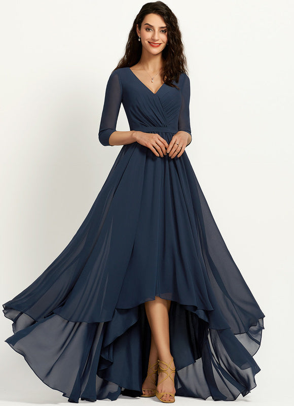 Robe Asymétrique Bleu Marine Trapèze Plissé