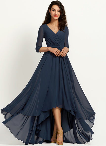 Robe Asymétrique Bleu Marine Trapèze Plissé