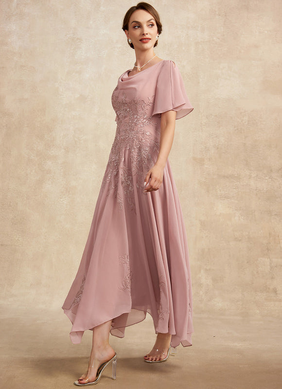 Robe Asymétrique Fluide Rose Brodée - gallery 2