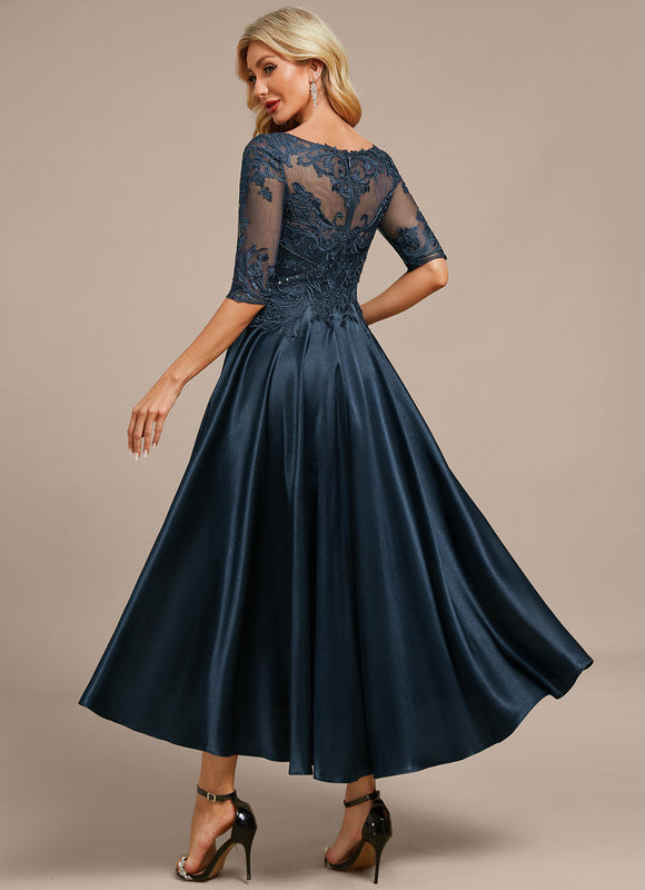 Robe Asymétrique Élégante Dentelle Marine - gallery 6