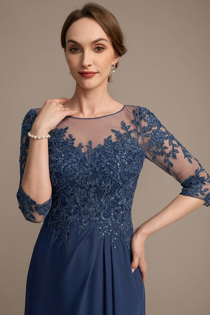 Robe Asymétrique Bleu Ornée - gallery 1