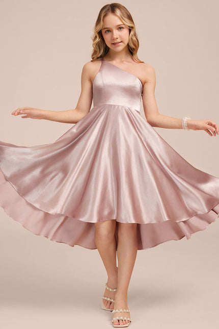 Robe Asymétrique Satin Rose Pâle - gallery 4