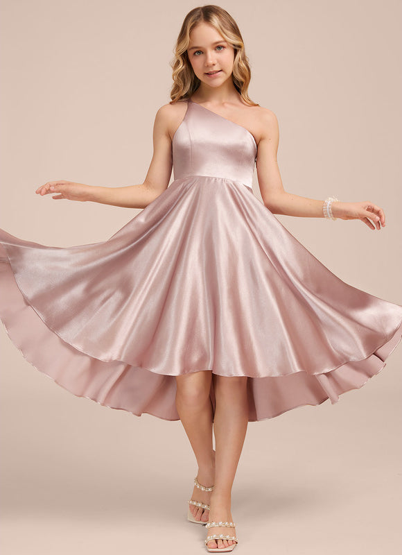 Robe Asymétrique Satin Rose Pâle - gallery 4