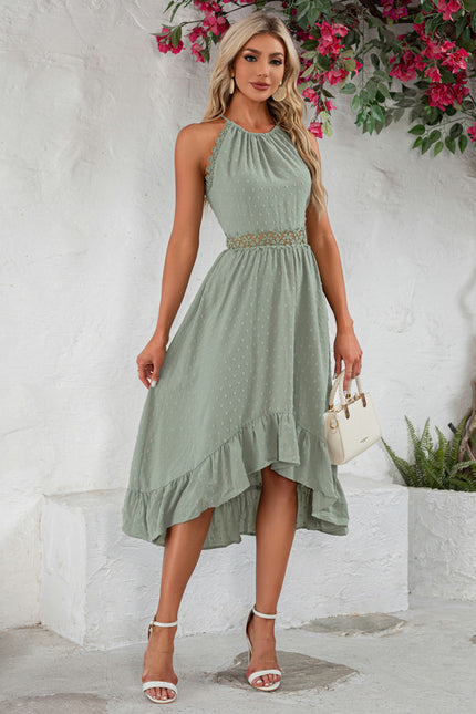 Robe Asymétrique Midi Volants Vert Deau - gallery 4
