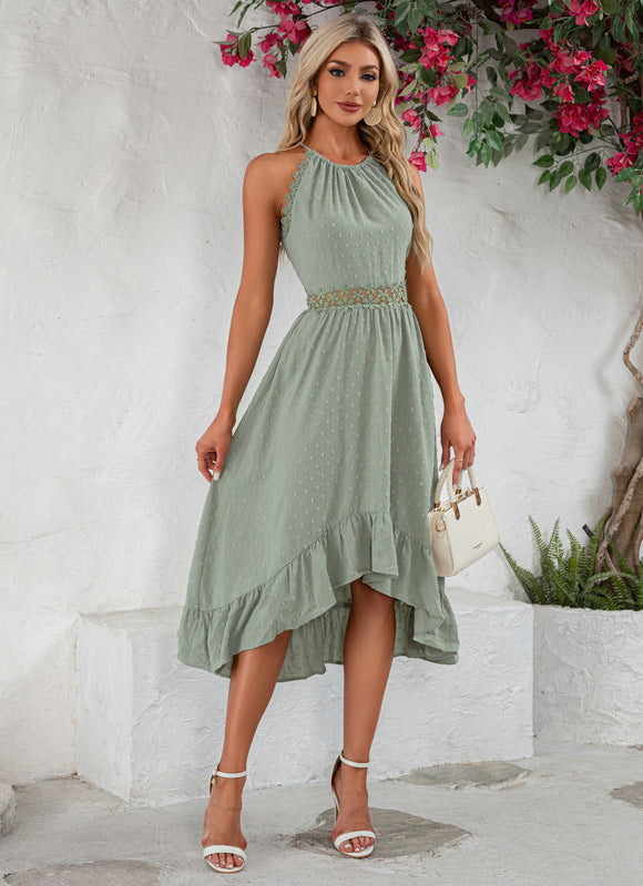 Robe Asymétrique Midi Volants Vert Deau - gallery 4