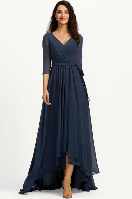 Robe Asymétrique Bleu Marine Trapèze Plissé - gallery 2