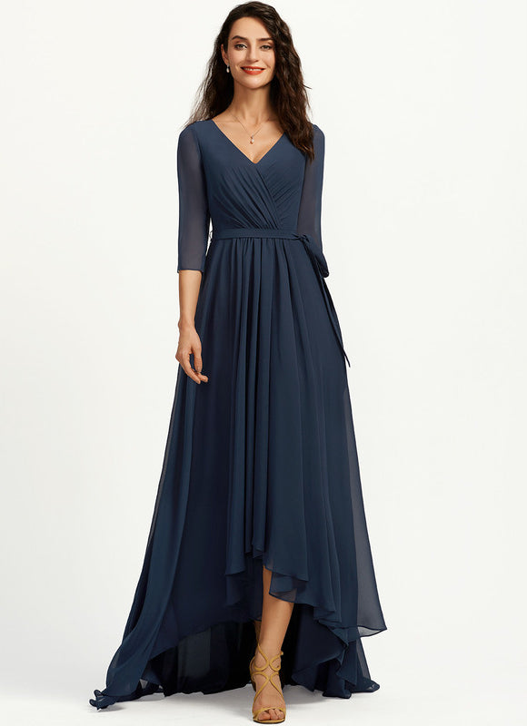 Robe Asymétrique Bleu Marine Trapèze Plissé - gallery 2