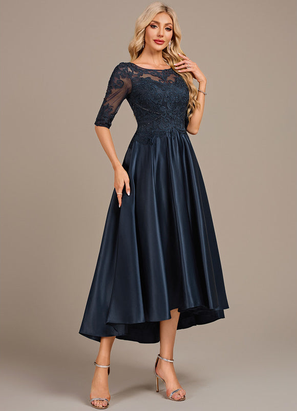 Robe Asymétrique Élégante Dentelle Satin - gallery 3