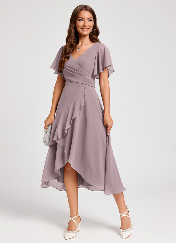 Robe Asymétrique Fluide Rose Pâle