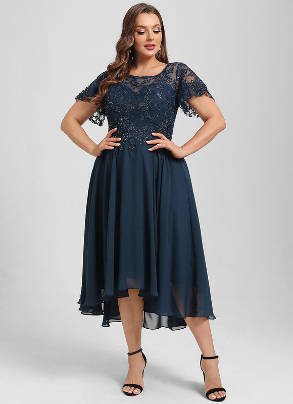 Robe Asymétrique Élégante Marine - gallery 8