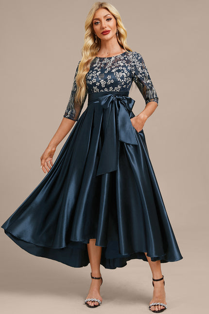 Robe Asymétrique Satin Brodée - gallery 2