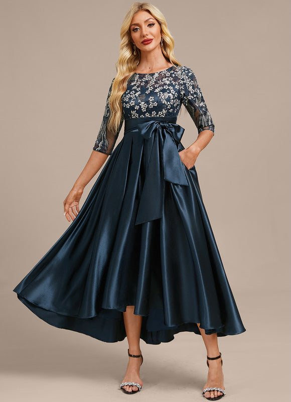 Robe Asymétrique Satin Brodée - gallery 2