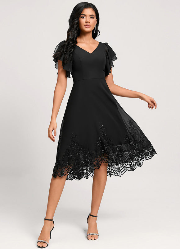 Robe Asymétrique Dentelle Élégante - gallery 4