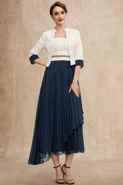 Robe Asymétrique Plissée Marine - gallery 2