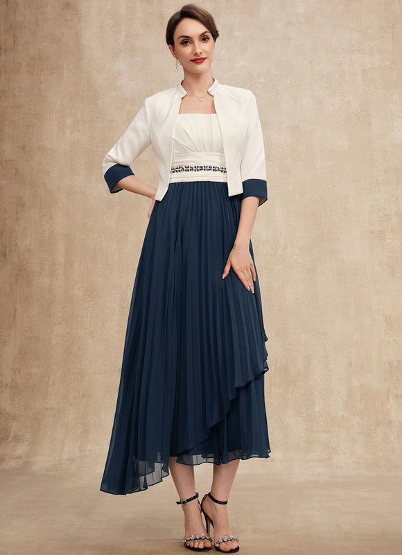Robe Asymétrique Plissée Marine - gallery 2