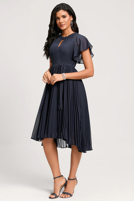 Robe Asymétrique Plissée Bleu Marine - gallery 2