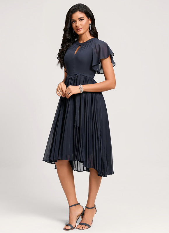 Robe Asymétrique Plissée Bleu Marine - gallery 2