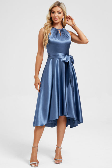 Robe Asymétrique Satin Bleu Nuit - gallery 5