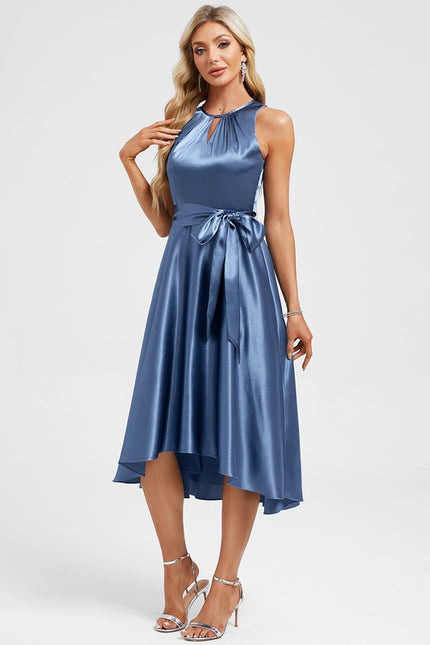 Robe Asymétrique Satin Bleu Nuit - gallery 3