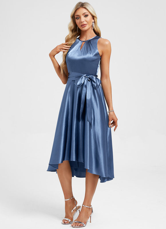 Robe Asymétrique Satin Bleu Nuit - gallery 3
