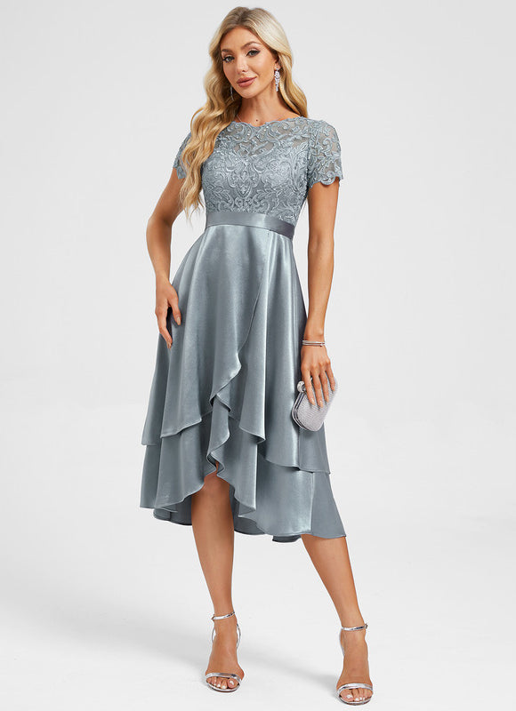 Robe De Cocktail Asymétrique Dentelle - gallery 2