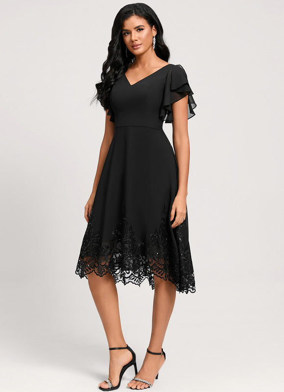 Robe Asymétrique Dentelle Élégante
