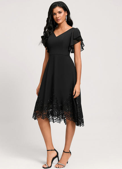Robe Asymétrique Dentelle Élégante