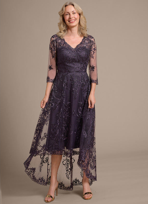 Robe Asymétrique Violette Brodée - gallery 1